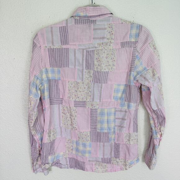 Denim and Co Top Womens Small Pastel Patchwork Snap Button Western Boho Y2K - Picture 2 of 9
